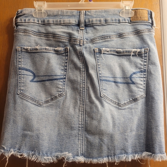 American Eagle Outfitters Light Blue Distressed Mini Skirt - Picture 2 of 7